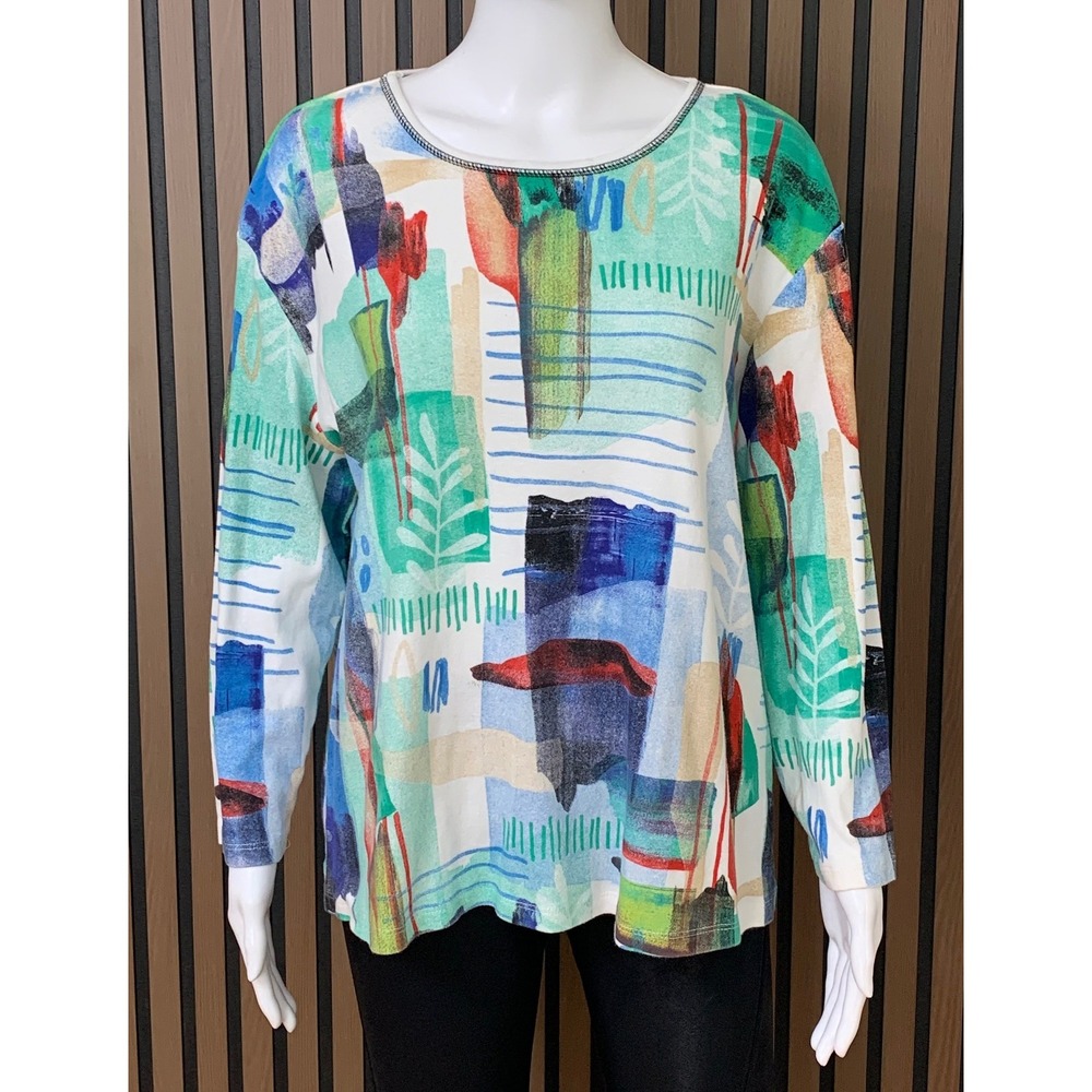 Jess & Jane Monaco Abstract Art Print Cotton Top Multicolor Lagenlook‎ USA